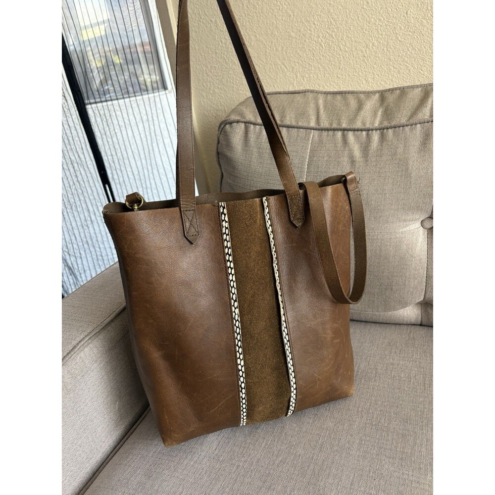 Madewell Medium Transport Leather Tote The Suede Inset Edition-Darkest Olive EUC